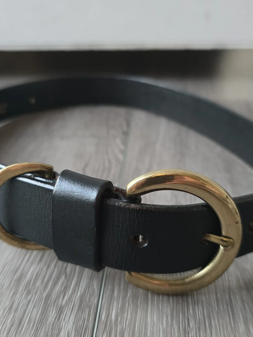 Amiee Lynn Black Genuine Leather Belt Solid Brass Double Ring Buckle Size S Boho
